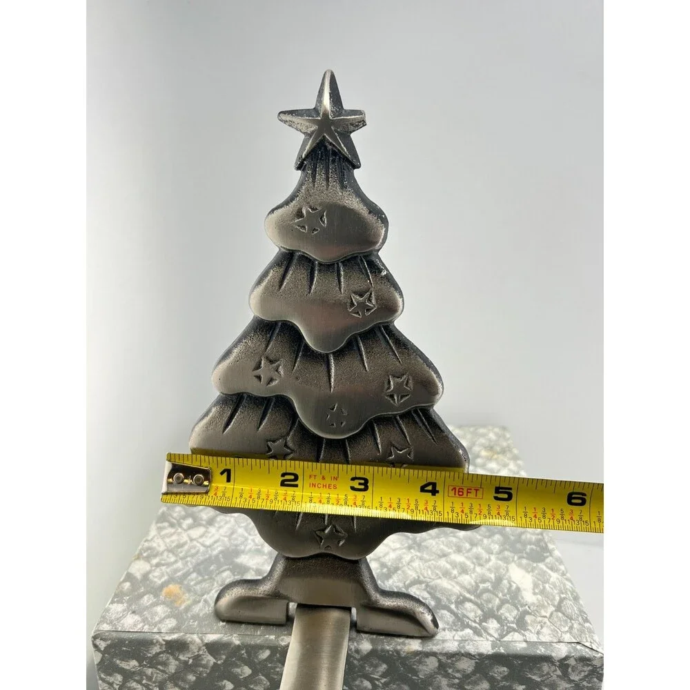 Silver Metal Christmas Tree Stocking Holder Shelf Mantle Hook Vintage Y2K 2pc